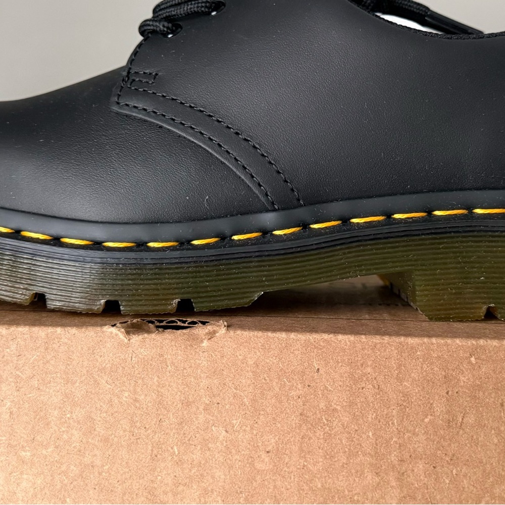 Dr. Martens Woman’s 9 or Men’s 8 Black Leather Derbys with Yellow Stitching - Picture 5 of 16